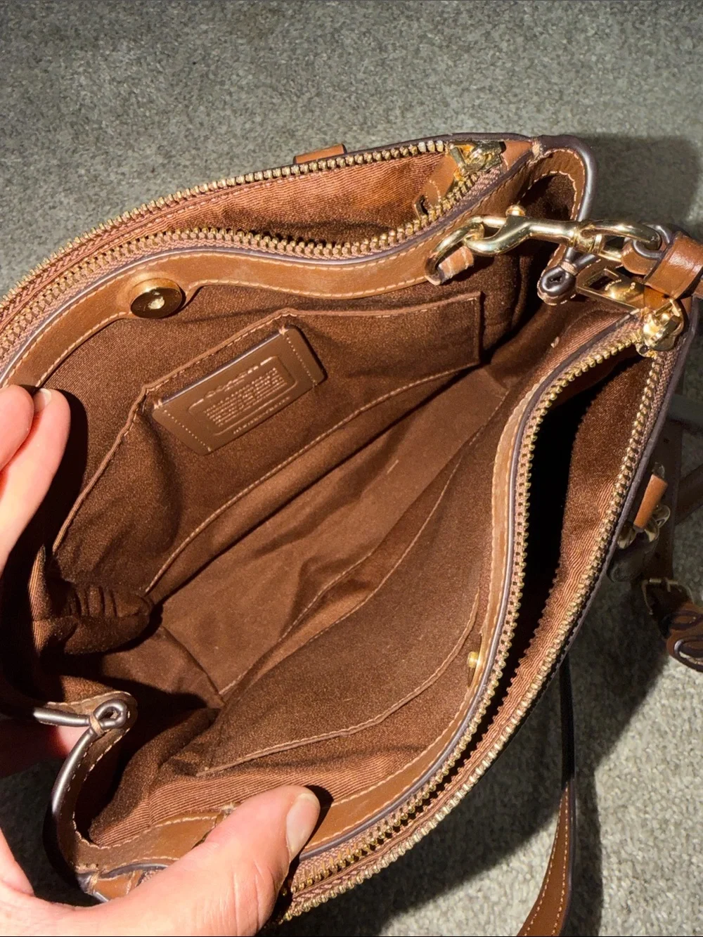 Coach Brown Signature Canvas Crossbody with Leather Trim